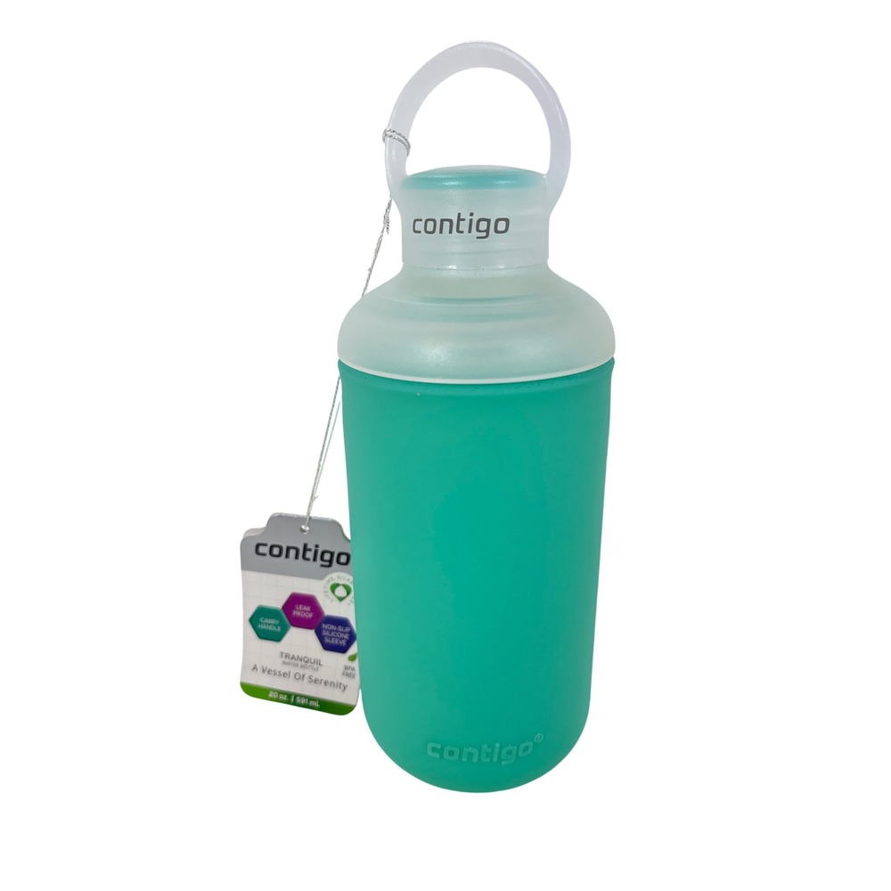 Contigo Tranquil 20oz Water Bottle Grayed Jade Teal Silicone Sleeve CTG100A03